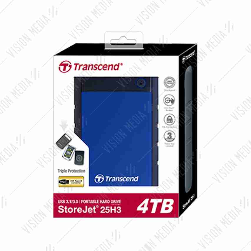 TRANSCEND STOREJET USB 3.0 4TB PORTABLE HDD (TS4TSJ25H3B) – Vision Media